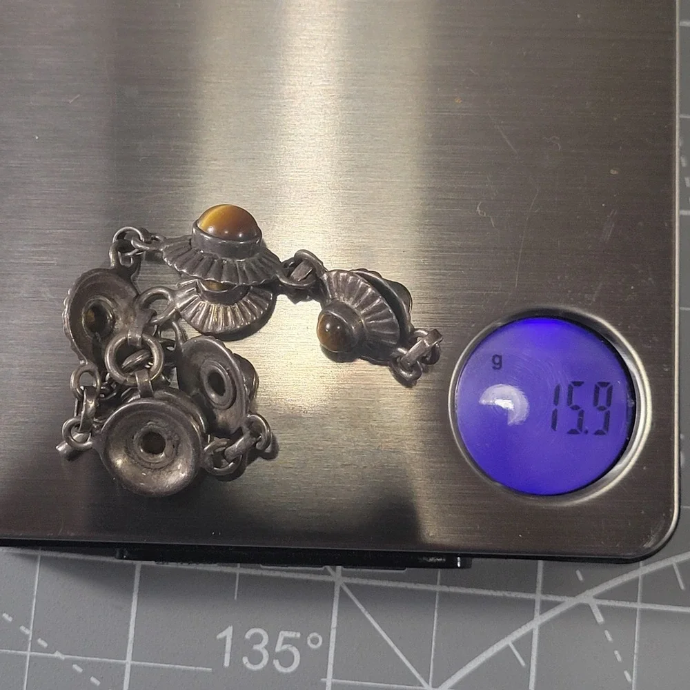 Vintage Silver Tiger's Eye Link Bracelet Toggle Clasp 925 TESTED - Picture 5 of 6